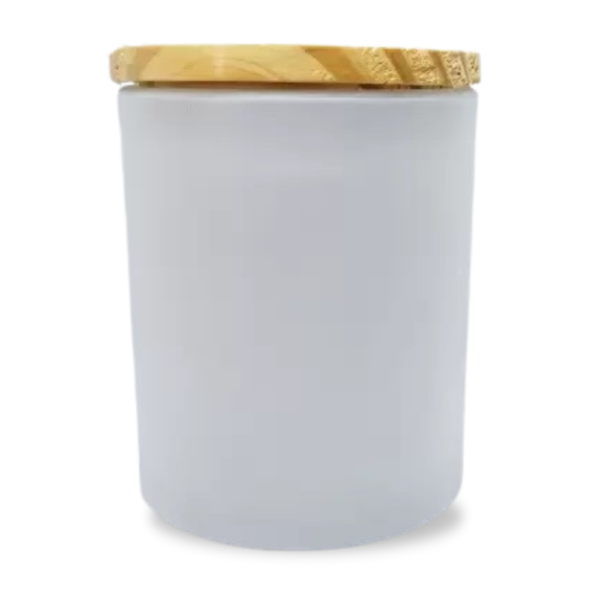 White Matte Finish with Wooden lid Empty Jar