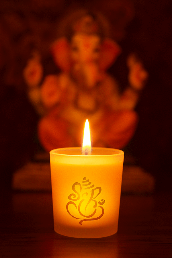 200ml Frosted Glass Jar with Ganesha Print – Elegant Decorative Candle Container